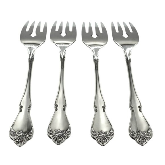 4 Oneida Salad Forks Dessert True Arbor Rose Stainless Flatware Vintage NOS - Picture 2 of 5